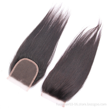 Unprocessed Dark Brown Silk Top Skin Lace Closure Double Drawn Straight Human Hair